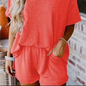 NWT Bright Coral Ribbed Knit Two-Piece Set